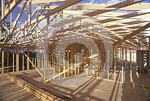 Wood frame of house under construction