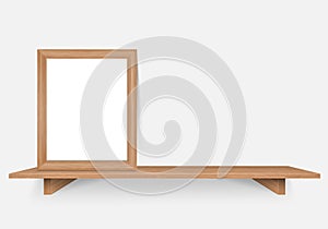 Wood frame photo with empty wooden shelf