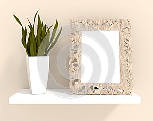 Wood frame on shelf