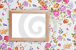 Wood frame on vintage floral background