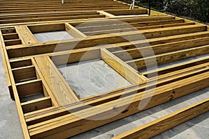 Wood framework ready for installation for new commercial building.