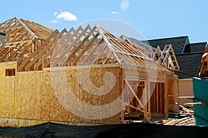 Wood framing new house under construction photo