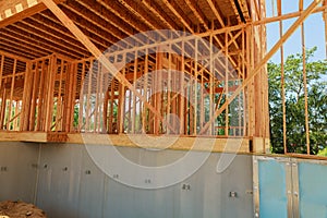 Wood framing on new house under construction