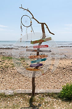 Wood fun directional tourist signs Ile d`Aix Charente Maritime France