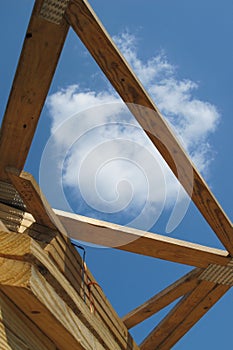 Wood gable triangle roof frame and cloud