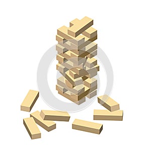 Wood game. Wooden blocks. Vector illustration eps 10 isolated on white background. Isometric cartoon style.