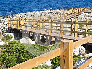 Wood gangway for the sea