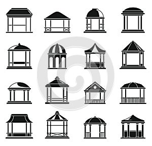 Wood gazebo icons set, simple style photo