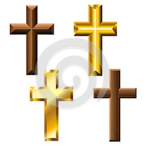 Wood and gold cross set