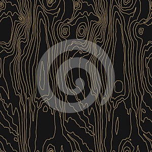 Wood grain black and gold texture. Seamless wooden pattern. Abstract line background. Vector illustration