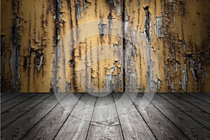 Wood grunge scene background and floor. Box wooden gray boards.