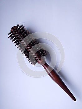 Wood hair brush styling and blowdry