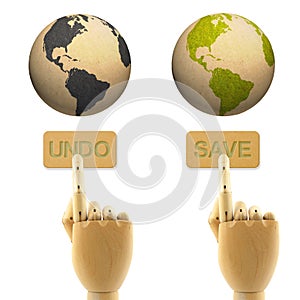Wood hand press undo and save buttons earth
