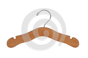 Wood hanger for child`s clothes isolated on a white background