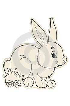 Wood happy Easter bunny with spring flowers isolated on white