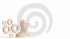 The wood head bust and gear group for business or technology concept 3d rendering