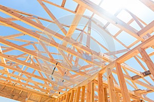 Wood Home Framing Abstract At Construction Site.