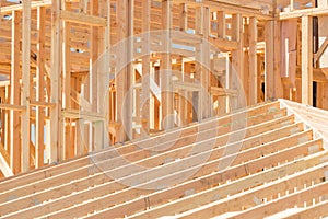 Wood Home Framing Abstract At Construction Site.