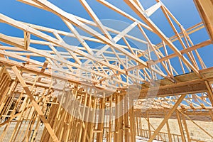 Wood Home Framing Abstract At Construction Site.