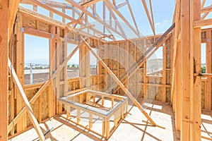 Wood Home Framing Abstract At Construction Site.