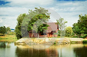 Wood house on the lake