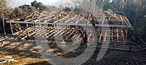 wood house making under construction