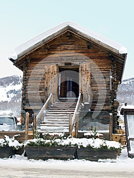 Wood Hut with snow