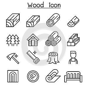 Wood icon set in thin line style