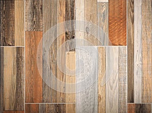 Wood interior wall panel, with laminates of different types, sizes and colors.