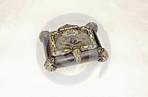 Wood jewelry box, amethyst stone, snake skin decoration