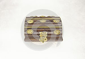 Wood jewelry box, metal gold decoration