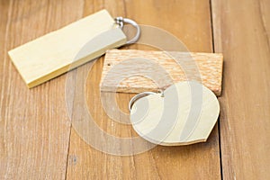 Wood key chain on wooden board