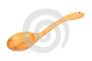 Wood ladle isolated on white background. Curved carving wood ladle scoop isolated