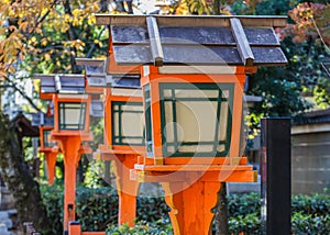 Wood lanterns at Yasaka-jinja in Kyoto