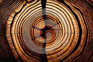 Wood larch texture of cut tree trunk, close-up. Wooden pattern