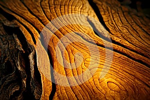 Wood larch texture of cut tree trunk, close-up. Wooden pattern