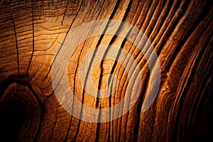 Wood larch texture of cut tree trunk, close-up. Wooden pattern