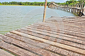 Wood lath floor of long bridge