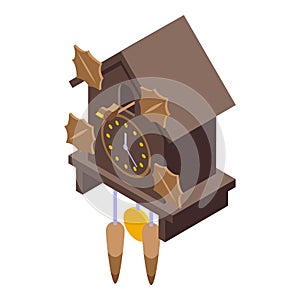 Wood leaf pendulum icon isometric vector. Cuckoo Clock