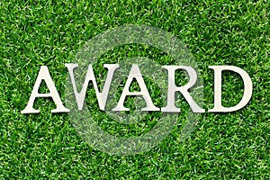 Wood letter in word award on green grass background