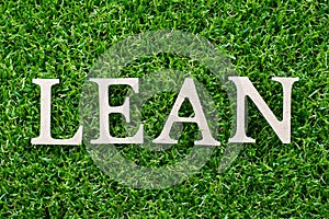 Wood letter in word lean on green grass background