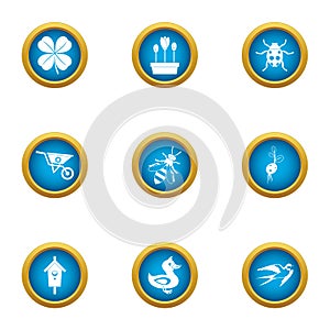 Wood life icons set, flat style