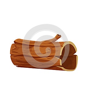 Wood log, tree trunk empty in cartoon style isolated on white background. Forest clipart, old and broken piece, part.