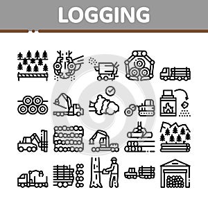 Wood Logging Industry Collection Icons Set Vector