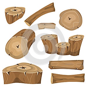 Wood Logs, Trunks And Planks Set