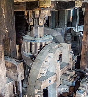 Of wood made gear of an old windmill