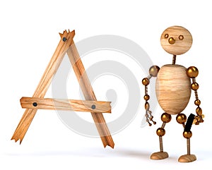 Wood man with letter a