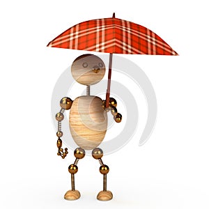 Wood man under umbrella