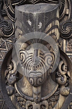 Wood maori mask from god holy