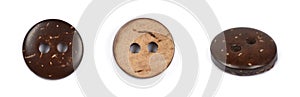 Wood natural buttons isolated, white background